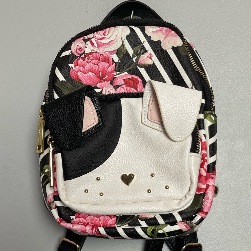 Betsey Johnson Black & White Dog Floral Mini‎ Backpack